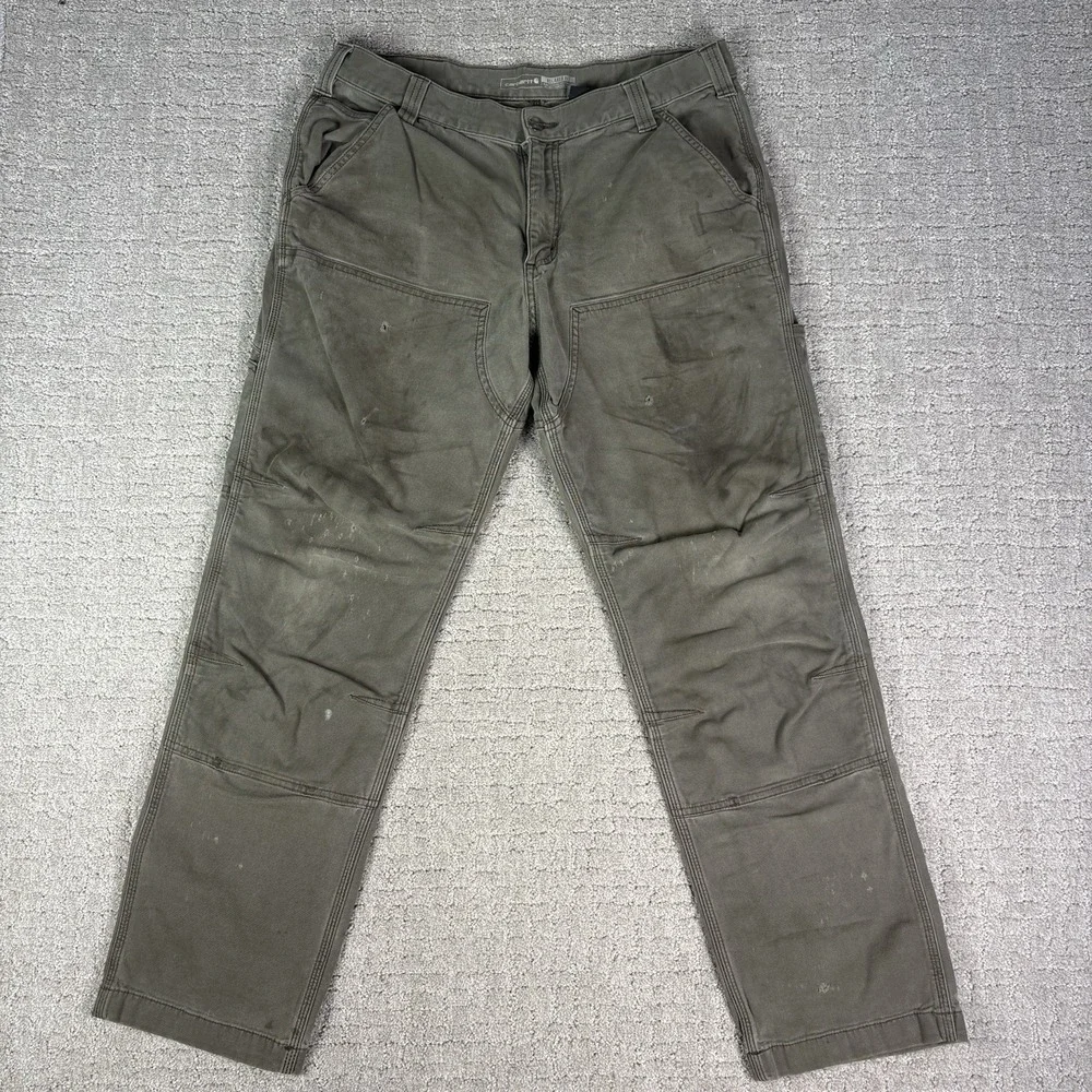 Carhartt Pants Mens 35X32 Green Relaxed Fit DoubleKnee Thrashed Outdoor Workwear